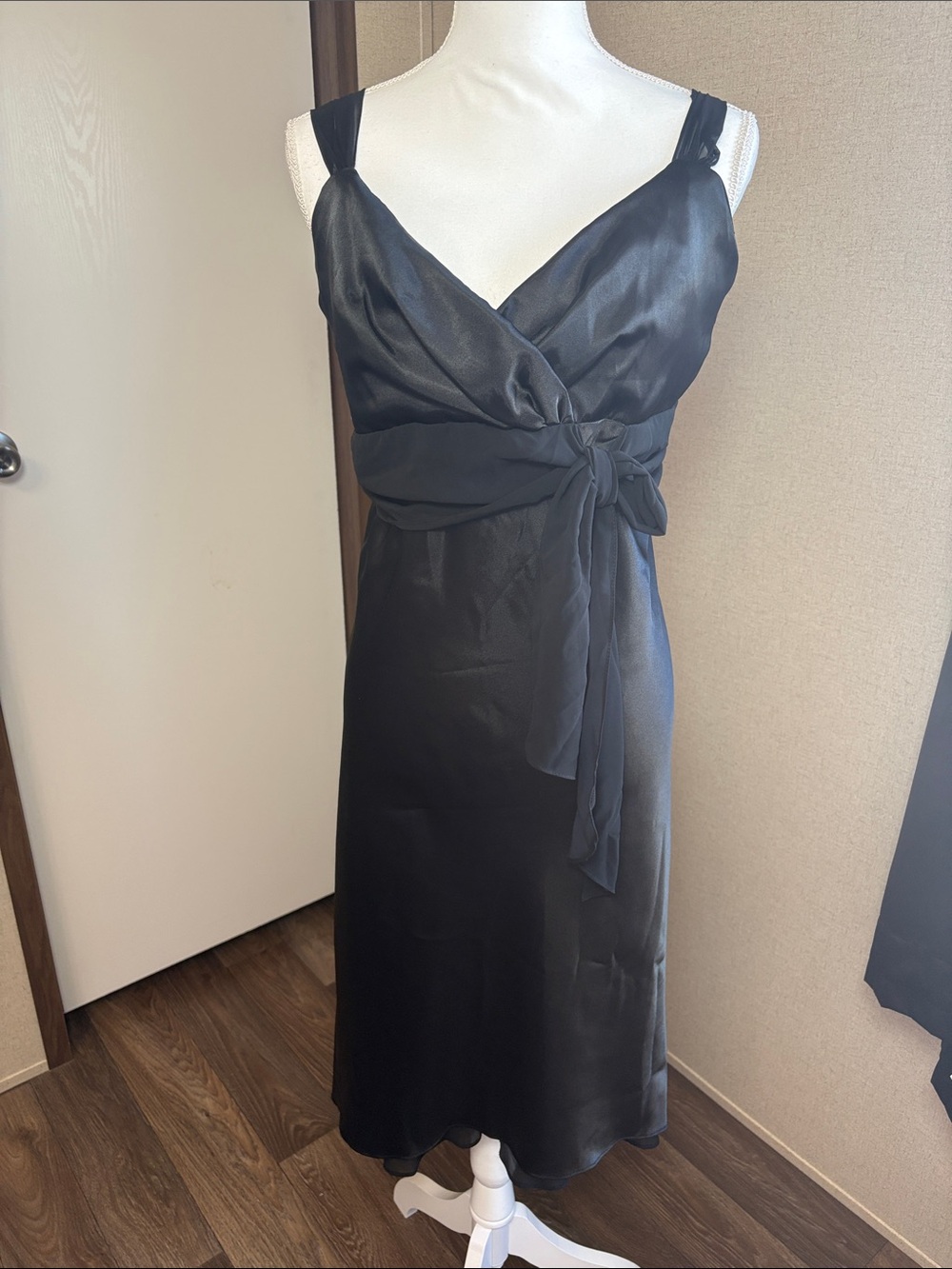Let's Fashion Womens Black Satin High Low Formal Dress Sz 3X Chiffon Sash USA
